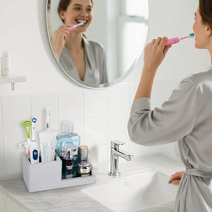 Diatomite Toothbrush Holders for Bathrooms, Quick Dry Electric Tooth Brush and Toothpaste Organizer Bathroom Accessories for Countertop, Vanity, Sink - Light Grey