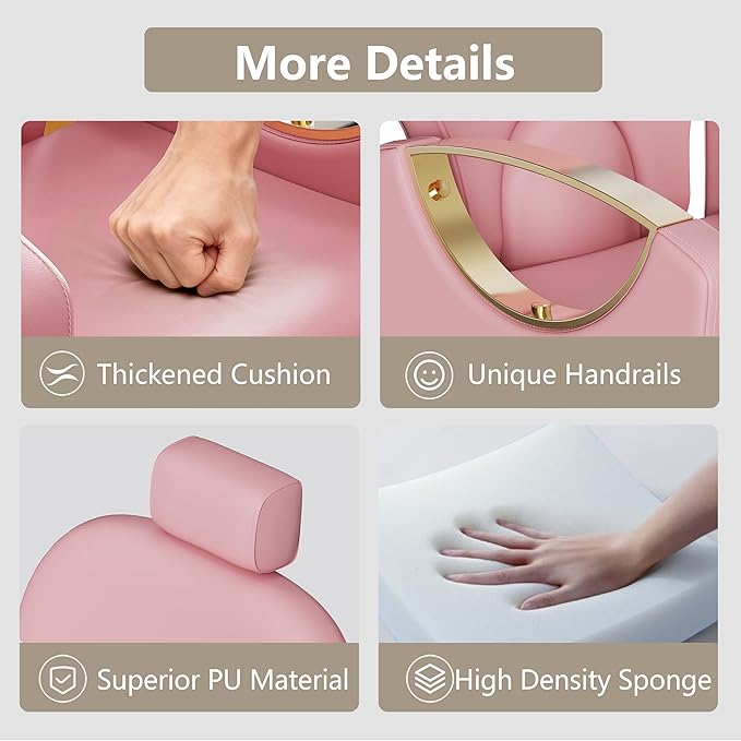 Pedicure Station for Nail Tech, Reclining Pedicure Chair with Massage Foot Bath, No Plumbing Pedicure Station Unit (Pink)