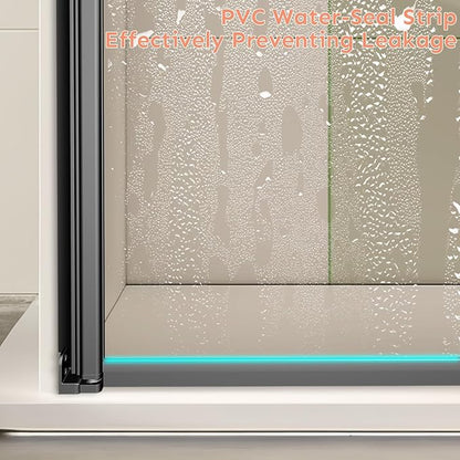 34" Wx72 H Frameless Reversible Pivot Shower Door, 1/4" Clear SGCC Tempered Glass & Shatter Proof Film, 304 Stainless Steel Hardware, Water Protection Seal Stripes Plus Glass-Fixing Aluminum Stripe