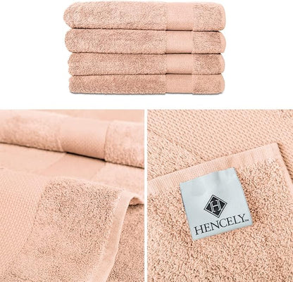 Hencely Premium Bath Towel Set of 4-28x58 Inches - High Absorbency, Quick Drying - 100% Soft Turkish Cotton Towels - Ideal for Home, Bathroom, Hotel, Spa, and Gym - Peach