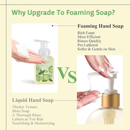ROMIIE ZOI Foaming Hand Soap Refill Gift Set – 3 Pack (1000ML Each) with Dispenser – Cucumber & Mint Scent – Gentle & Moisturizing Plant-Based Formula – Bulk Refill Bottles for Bathroom & Kitchen Use