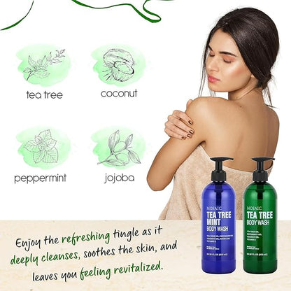 Tea Tree Body Wash with Mint & Shower Gel with Vitamin E for Jock Itch, Eczema, Ringworm, Body Odor, Body Wash Women & Men with Added Body Oils,LARGE 20.2 FL Oz Bottle (Tea Tree Mint, Pack of 3)