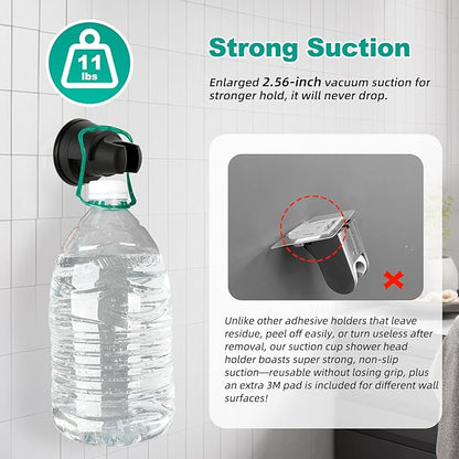 Hibbent 2 Pack Vacuum Suction Cup Shower Head Holder, Removable Shower Head Bracket, Height Adjustable Wall Mount ABS Plastic Suction Holder for Handheld Showerhead, Matte Black
