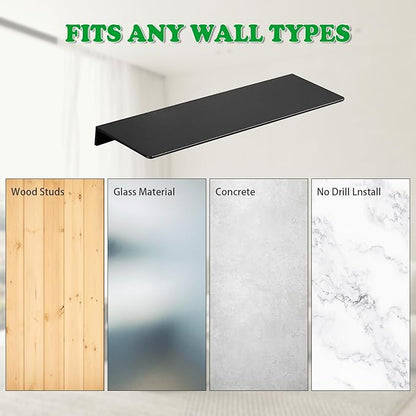 8" Floating Shelves for Wall, Metal Wall Shelves,Mini Display Shelf for Collectibles, Black Floating Shelves, Long Book Shelf for Bathroom Bedroom Room, Small Hanging Shelves