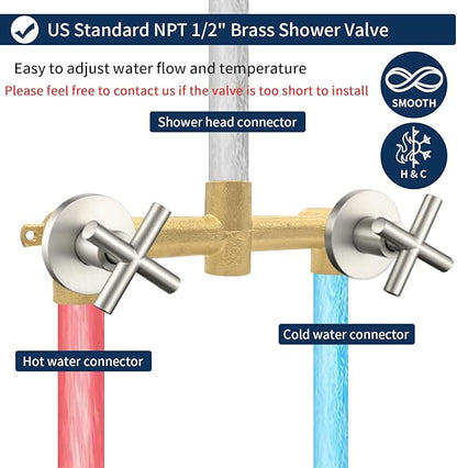 2 Handles Shower Faucet Shower System Complete 2 in 1 Shower Combo Set with Handheld Showerhead Shower Trim Kit Wall Mounted Shower Fixtures Brushed Nickel