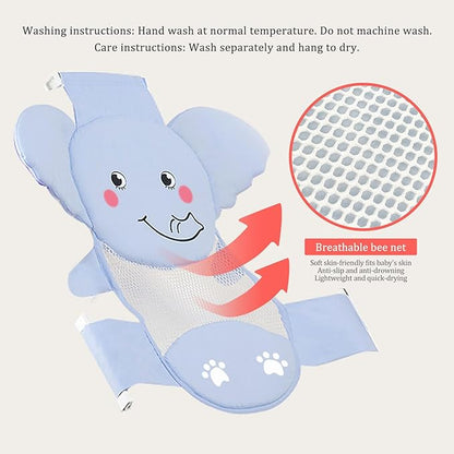 AIR&TREE Baby Bath Seat Support Net, Quick Drying, Adjustable, Comfortable, Non-Slip, Infant Bathtub Sling Shower Mesh for a Tub, with Safety Support Corners (Blue)
