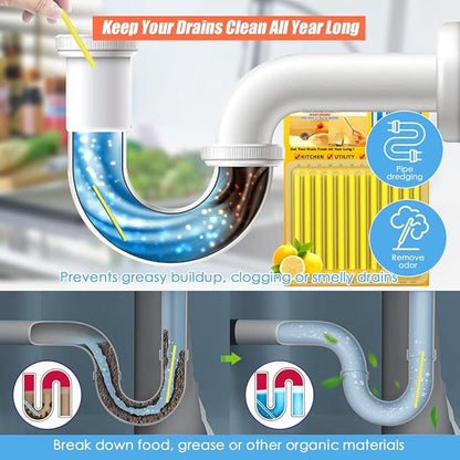 Drain Sticks Bio-Flow Drain Cleaner Sticks Lemon Scent Odor Remover for Sink Pipe Cleaning