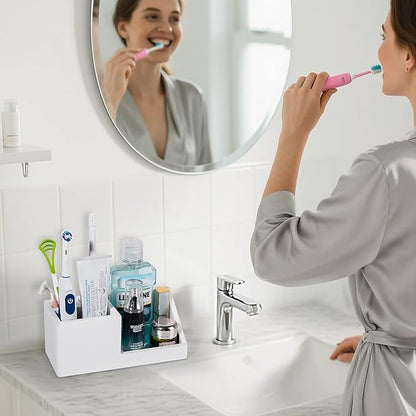 Diatomite Toothbrush Holders for Bathrooms, Quick Dry Electric Tooth Brush and Toothpaste Organizer Bathroom Accessories for Countertop, Vanity, Sink - White