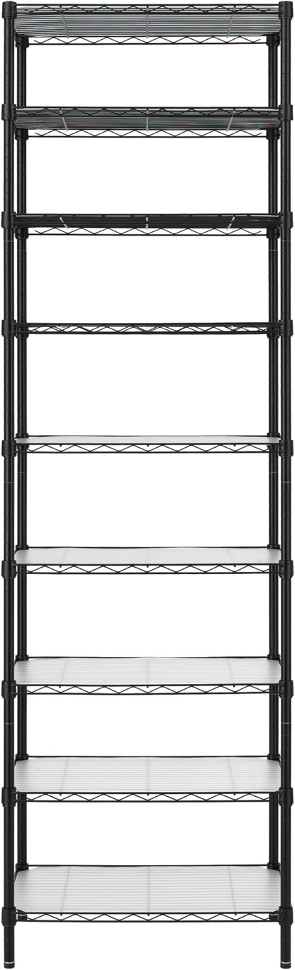Finnhomy 9-Tier Wire Shelving Unit Adjustable Steel Wire Rack Shelving, 81 Inches Height 9 Shelves Metal Storage Rack, Pantry Shelves for Storage with PE mat, NSF Certified, Black