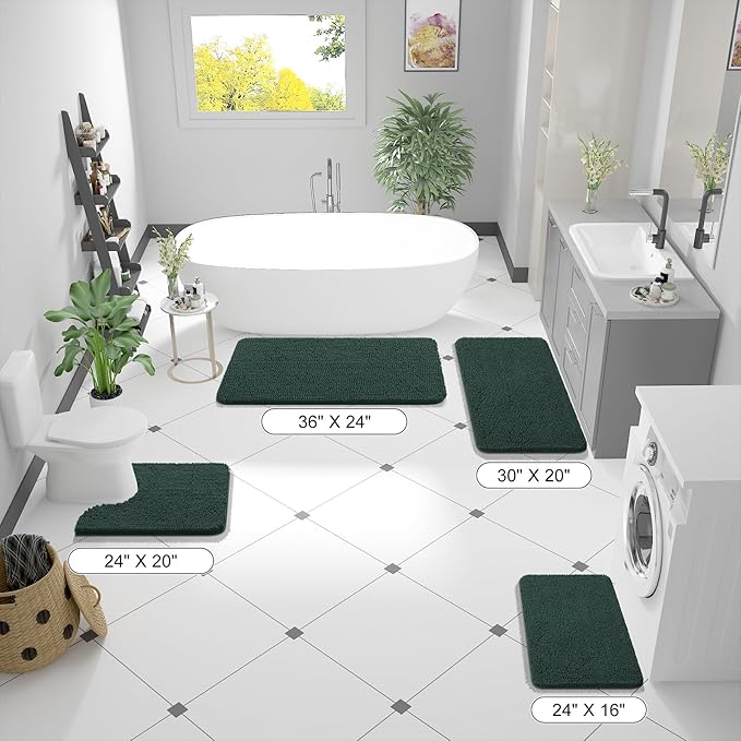 OLANLY Bathroom Rugs 40x32, Extra Soft Absorbent Chenille Bath Rugs, Rubber Backing Quick Dry, Machine Washable Bath Mats for Bathroom Floor, Tub and Shower, Home Decor Accessories, Blackish Green