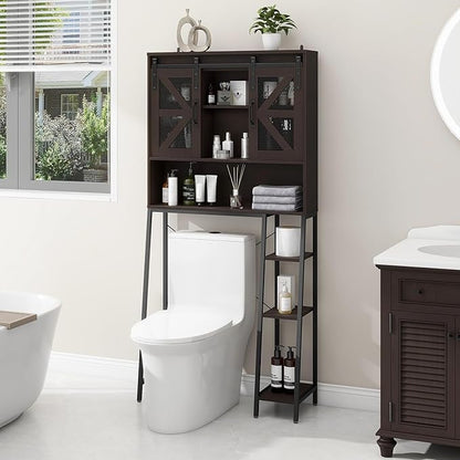 Over The Toilet Storage Cabinet, Farmhouse Storage Cabinet Over Toilet with Sliding Barn Door，Home Space-Saving Toilet Rack, for Bathroom, Restroom, Laundry(Espresso)