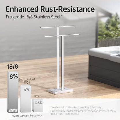 KES Standing Towel Rack for Bathroom with Marble Base, 2-Tier Towel Rack Stand for Floor, SUS304 Stainless Steel Polished Finish, BTH217