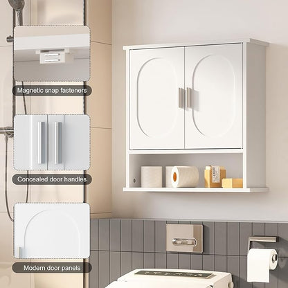 Medicine Cabinet for Bathroom,2 Doors White Bathroom Wall Cabinet with Oval,Over Toilet Storage Cabinet for Laundry Room/Kitchen/Living Room,Surface Mount Medicine Cabinets 23x24