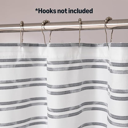 Amazon Basics Geometric Jacquard Fabric Shower Curtain for Bathroom, Lightweight, Waterproof and Washable, 72" W x 80" L, Grey Striped