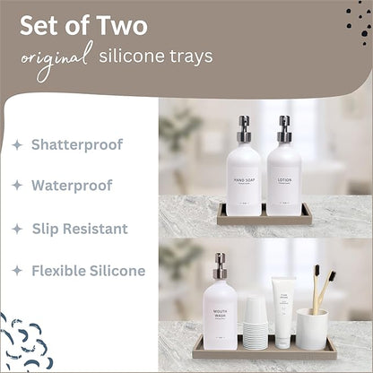 Countertop and Vanity Tray - 2 PC (11” and 7”) Shatterproof Silicone Kitchen and Bathroom Trays for Counter, Kitchen Soap Dispenser Tray, Vanity Trays for Bathroom, Perfume Key Tray