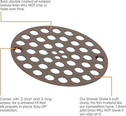 4" Screw-in Shower Drain Cover, Oil Rubbed Bronze - Solid Brass, 4" OD, Screws Included