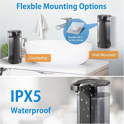 Automatic Liquid Soap Dispenser, Rechargeable, Touchless, 17oz/500ml with 4 Adjustable Soap Levels, Wall Mount & Waterproof, Liquid Hand/Dish Soap Dispenser for Bathroom Kitchen