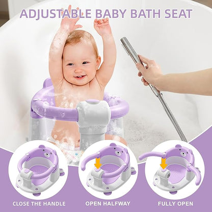 Baby Bath Seat for Babies 6 Months & Up, Toddler Bath Seats for Babies Sitting Up, Non-Slip Infant Bath Tub Chair with 4 Suction Cups & Soft Cushion for Shower, Compact Toddler Bathtub Seat, Purple