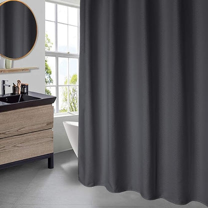 AooHome Waffle Weave Patttern Polyester Shower Curtain with Weighted Hem, Standard Size Heavy Duty Shower Curtain with Hooks, Charcoal, 72x72 Inch