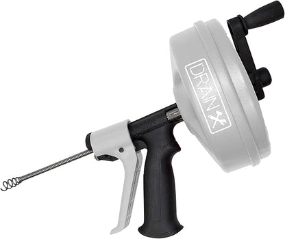 DrainX SPINFEED 50 Foot Drum Auger | Use Manually or Drill Powered - Auto Extend and Retract Plumbing Snake | Work Gloves and Storage Bag Included