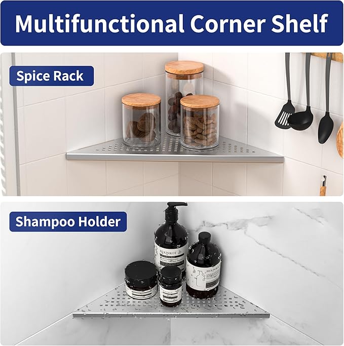 Corner Shower Shelves, 12" Brushed 304 Stainless Steel Recessed Shelf for Bathroom, Grout in Shelf for Tiled Wall, 2 Pack Large Size