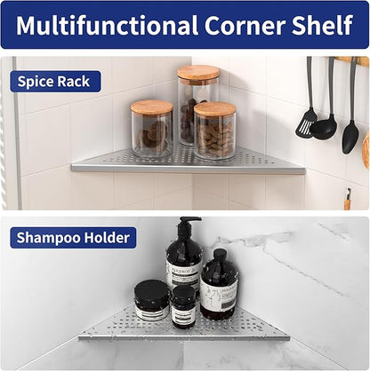 Corner Shower Shelves, 12" Brushed 304 Stainless Steel Recessed Shelf for Bathroom, Grout in Shelf for Tiled Wall, 2 Pack Large Size