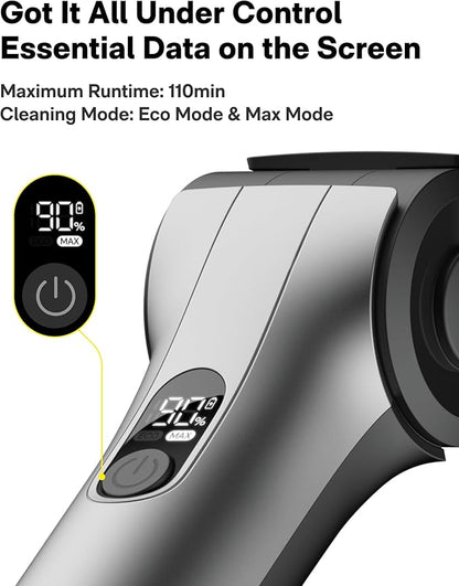 HOTO Flexi™ Cordless Electric Spin Scrubber, Adjustable Angle, Extendable Handle, Smart Display, IPX7 Waterproof, Powerful Cleaning Scrubber with 8 Replaceable Brush Heads, for Bathroom, Tile, Bathtub