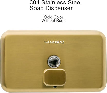 Wall Mounted Hand Soap Dispenser Bathroom, 1200ml 40oz Commercial Stainless Steel Liquid Soap Dispenser Wall Mount (Horizontal Gold)