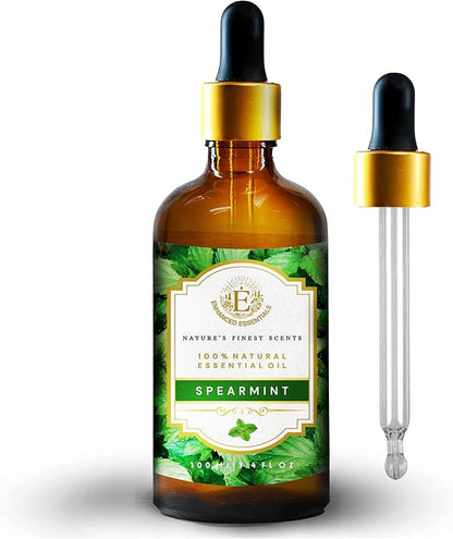 Luxurious Spearmint Essential Oil by Enhanced Essentials|with Dropper|Slow Distilled Essential Oils for Home,Skin Care,Aromatherapy,Bath,Massage,Gifting,Soap and Candle Making|3.38 fl oz (100 ml)