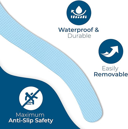 Anti-Slip Shower Stickers - Help Reduce Slipping in Bathtub & Shower, Blue Non-Slip Bath Strips, Strong Adhesive Bathtub Appliques Suitable for Homes with Kids, Adults & Seniors - 24 Pcs - Homergy