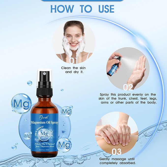 Magnesium Oil Spray for Feet, Body & Sleep, 100% Pure & Natural Organic Topical Magnesium Chloride Oil Spray for Caring Body, Easy to Carry and Use, Rapidly Absorbed