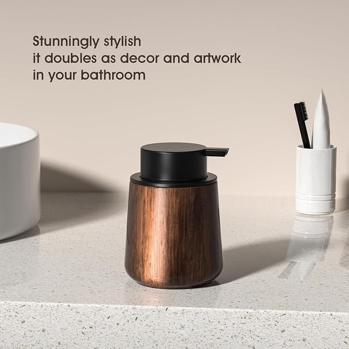 18 Oz Walnut Color Foaming Hand Soap Dispenser, Refillable Modern Home Decor Kitchen Dish Soap Dispenser for Bathroom