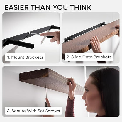 Homeforia Classic Walnut 48 inch Floating Shelf, High End Solid Real Wood Small 48inch Floating Shelves for Wall Mounted, 48in Floating Shelves, Heavy Duty Bracket, 48 X 6.5 X 1.75 inches, Set of 2