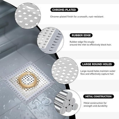 Makerfire 2PCS Shower Drain Hair Catcher, 4.72'', Flat Shower Drain Cover/Filter, Bathroom/Kitchen Sink Drain Strainer, Stainless Steel and Silicone