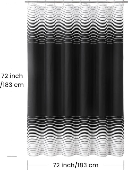 Black Shower Curtain, Modern Black and White Gradient Horizontal Stripe Waterproof Polyester Shower Curtains for Bathroom, 72x72 Inches