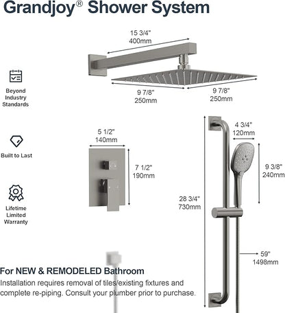 Brushed Nickel 10 Inch Rainfall Shower System with Handheld Spray & Adjustable Slide Bar, Wall Mount Bathroom Shower Faucet Set, Valve Included