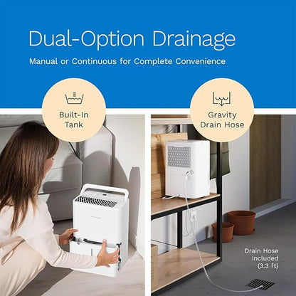 hOmeLabs Dehumidifier - Advanced Humidity & Moisture Control, Quiet, Efficient, Auto Shut-off, Ideal for Home, Basement, Office - 1,800 Sq Ft Wi-Fi (8 Pint MAX 24 Pint at 95°F, 90% RH)