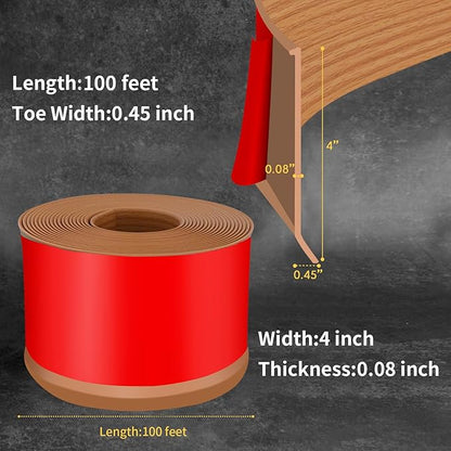 Flexible Baseboard Molding Trim 4 Inch Self-Adhesive Vinyl Wall Base Peel and Stick Cove Base Rubber Wall Baseboard Moulding Trim (100Ft, Yellow Oak)
