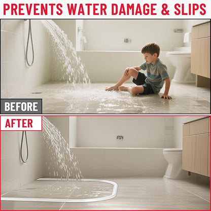Shower Threshold Water Dam Barrier – 138in Self-Adhesive, Waterproof, Flexible Silicone, Customizable, Easy Install, Prevents Water Leakage & Slipping, Wheelchair Access