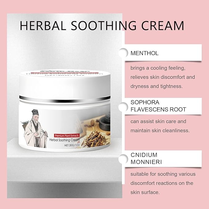 Herbal Body Care Cream - Relieves Dry and Tight Skin, Soothing Skin | Relieves Itching, Rich in Menthol, Calendula & Dendrobium | 1 FL oz (1Pcs)