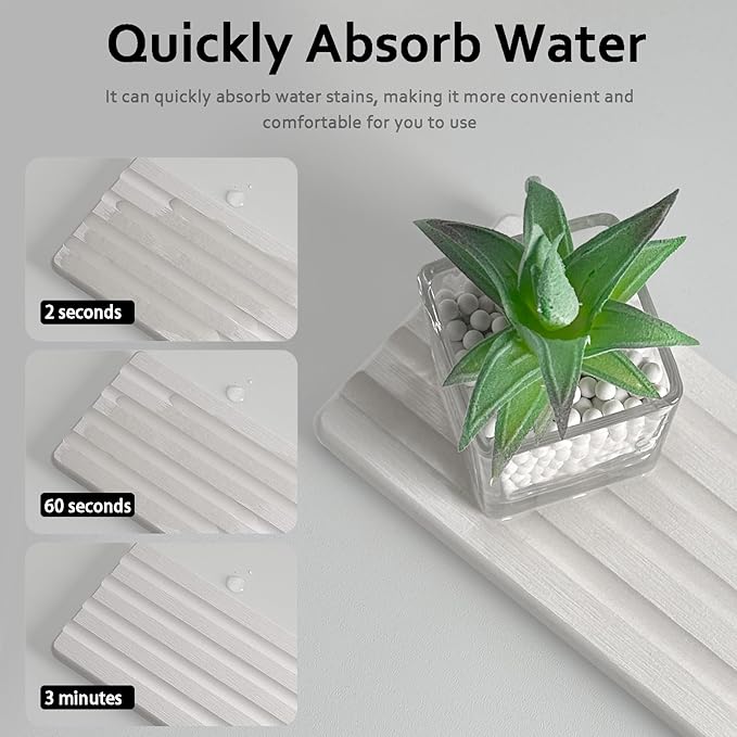 Diatomite Soap Dish, Water Absorbing Stone Tray, Kitchen Sink Organizer, Fast Drying Counter Holder (White, 9.5" x 4"/24 x 10cm)