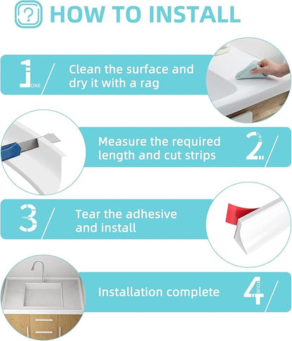 Shower Threshold Water Dam,Walk in Shower Water Guard, Shower Dam Water Barrier Bathroom Sink Splash for Dry And Wet Separation Caulk Seal Strip Edge Trim (78Inch, White)