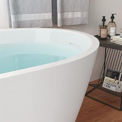 59" Acrylic Freestanding Bathtub, Elegant Skirted Free Standing Tub, Soaking Tub with Integrated Slotted Overflow, Toe-Tap Chrome Drain, cUPC Certified, Glossy White