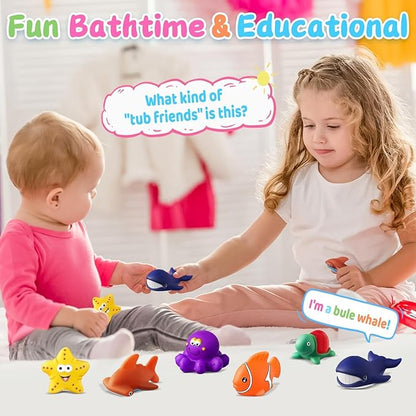 Toddler Stocking Stuffers Color Changing No Hole Bath Toys for Kids Ages 1-3 4-8, Toddler Bath Toys Sea Creatures Christmas Birthday Gifts Pool Bathub Beach Water Toys Sea Animal with Drying Bag