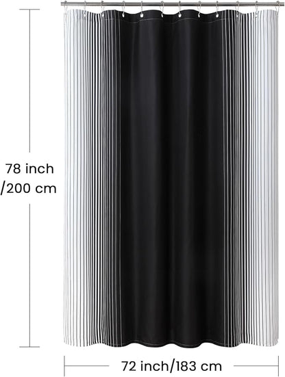 Black Shower Curtain 78 Inches Long, Modern Black and White Gradient Vertical Stripe Waterproof Polyester Shower Curtains for Bathroom, 72x78 Inches