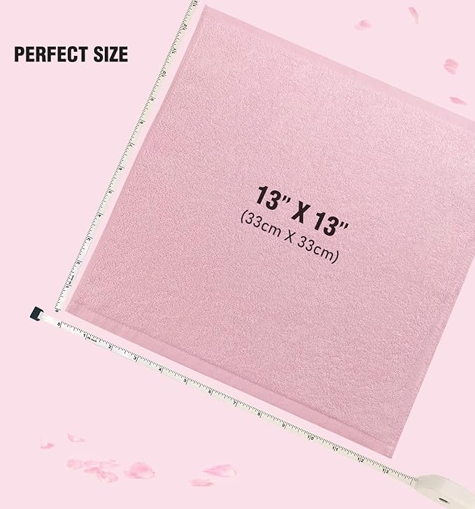 Washcloths 12 Pack 13" x 13" - Soft Wash Cloths for Your Face Towel, Wash Cloths for Your Body (White+Pink)