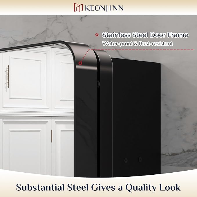 Keonjinn 48 x 32 Inch Large Black Medicine Cabinets, Recessed Bathroom Medicine Cabinet, Black Stainless Steel Framed, Sturdy & Heavy, Adjustable Shelves, Oversized Bathroom Mirror with Storage