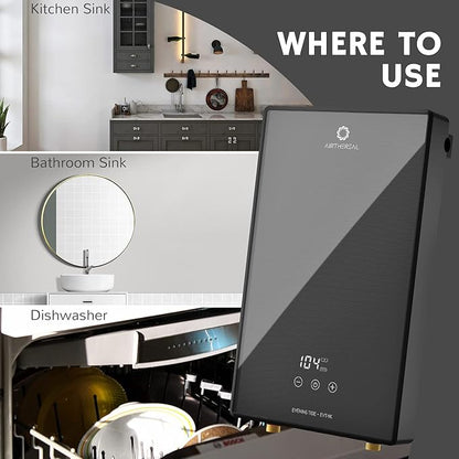 Airthereal Electric Tankless Water Heater, 9kW, 240Volts - Endless On-Demand Hot Water - Self Modulates to Save Energy Use - Small Enough to Install Anywhere - for Sink and Faucet, Evening Tide series