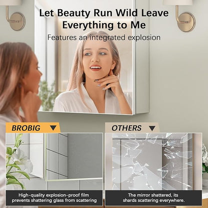 Bathroom Medicine Cabinet with Mirror, 14x18 Recessed or Wall Mirror Medicine Cabinet with Storage Adjustable Glass Shelves, Beveled Edge Mirrored Door with Aluminum Cabinet Hinges