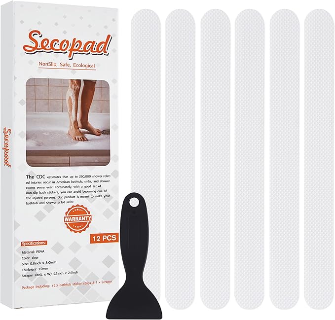 Non-Slip Bathtub Stickers,24 PCS Safety Bathroom Tubs Showers Treads Adhesive Decals Scraper (White)